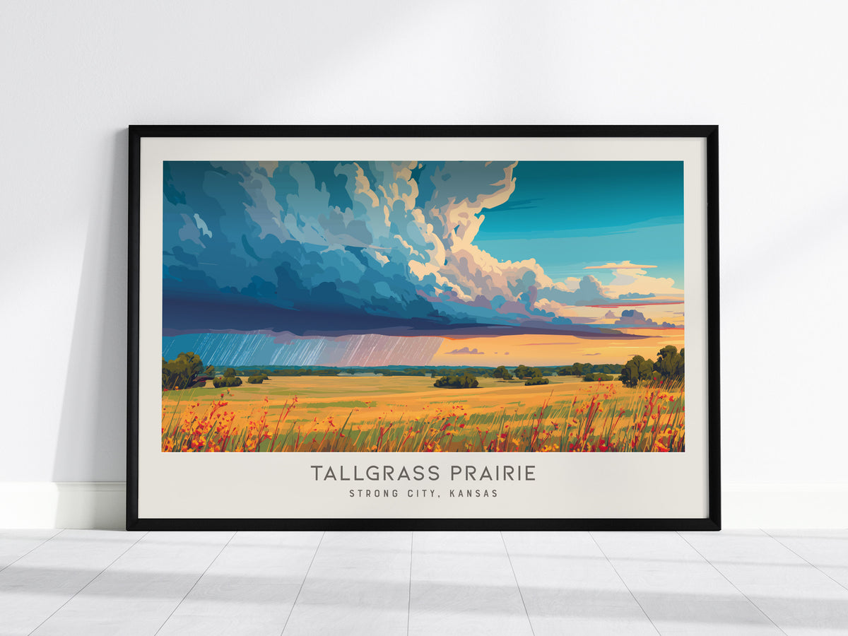 Tallgrass Prairie Landscape Matte Border Poster | Strong City, Kansas Framed or Unframed Travel Gift — framed wall art, 24x36