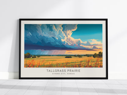 Tallgrass Prairie Landscape Matte Border Poster | Strong City, Kansas Framed or Unframed Travel Gift — framed wall art, 24x36