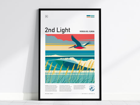 2nd Light, Florida Poster | Golden Surf Break Sunrise Wall Art — framed wall art, 24x36 in
