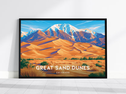 Great Sand Dunes, Colorado Landscape Poster | Sweeping Sands Destination Print Wall Art — framed wall art, 24x36 in