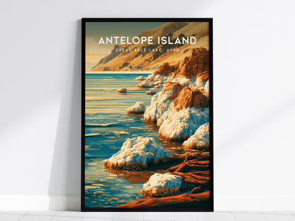 Antelope Island Poster | Great Salt Lake, Utah Framed or Unframed Travel Gift Wall Art — framed wall art, 24x36 in