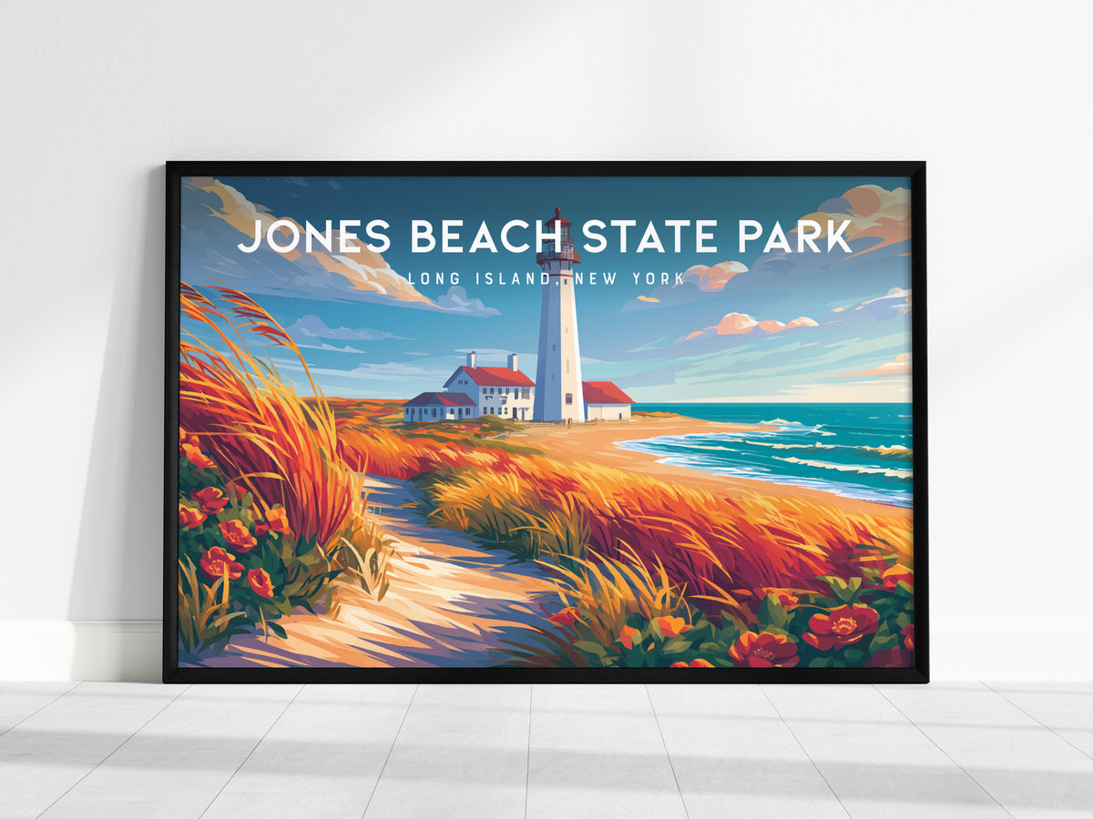 Jones Beach State Park Landscape Poster | Long Island, New York Travel Wall Art — framed wall art, 24x36 in