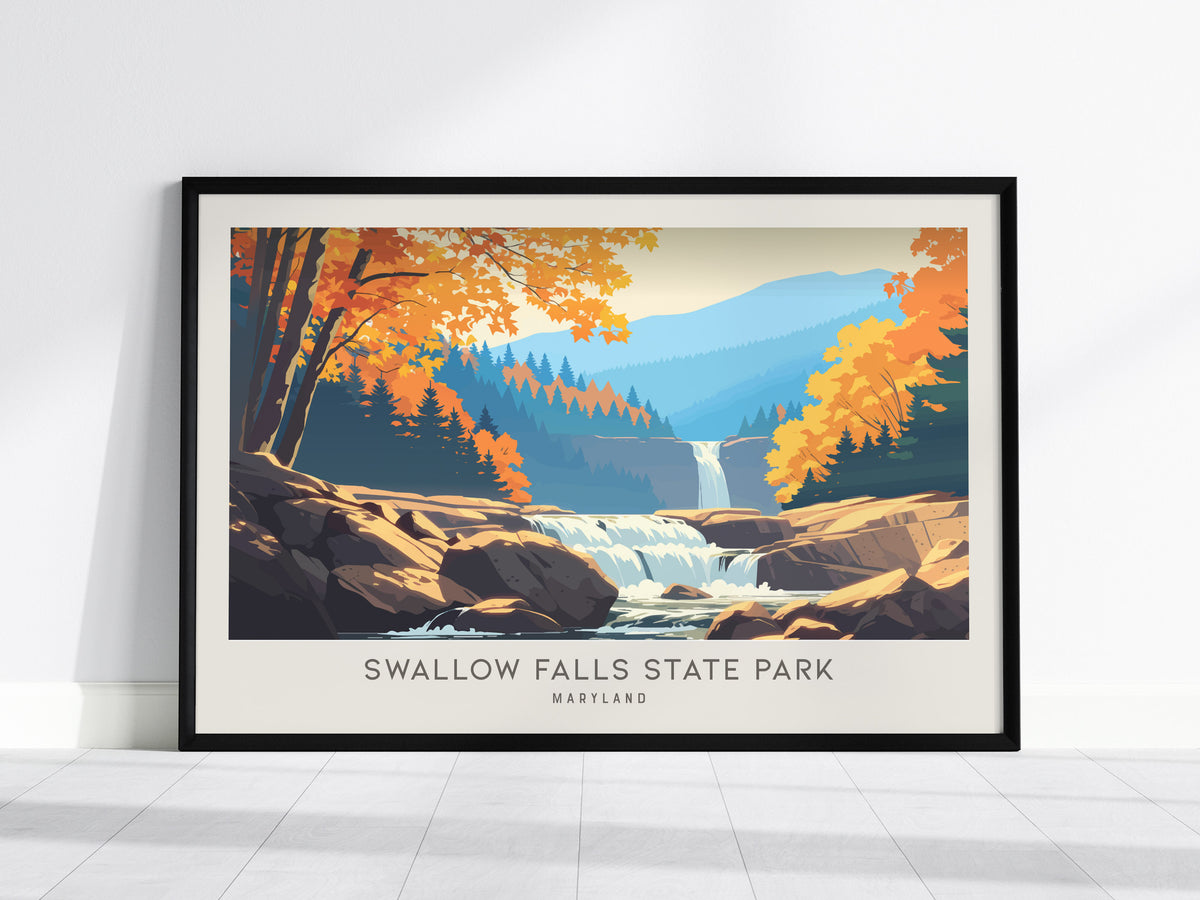 Swallow Falls State Park Landscape Matte Border Poster | Maryland Framed or Unframed Travel Gift — framed wall art, 24x36 in