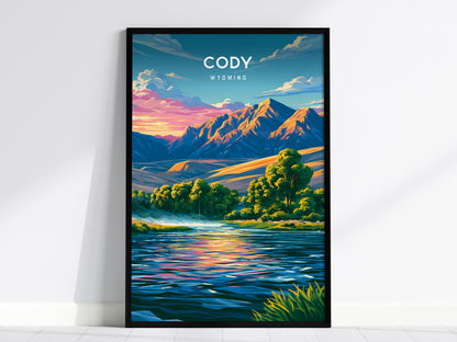 Cody, Wyoming Poster | Wild West Mountain Destination Print Wall Art — framed wall art, 24x36 in