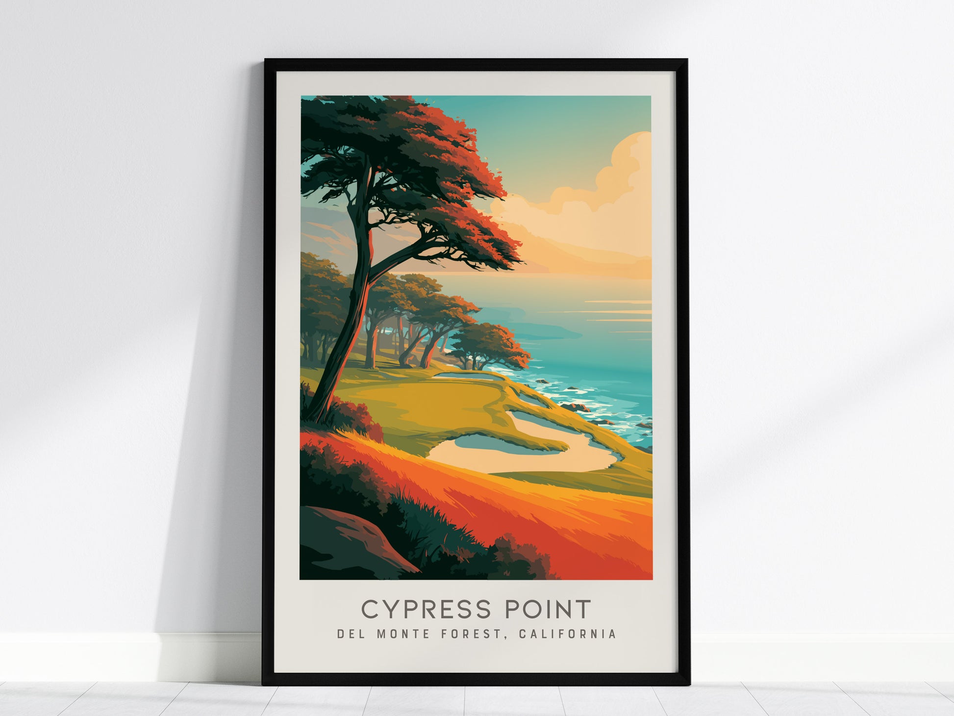Cypress Point Matte Border Poster | Del Monte Forest, California Golfer Gift Framed or Unframed — framed wall art, 24x36 in