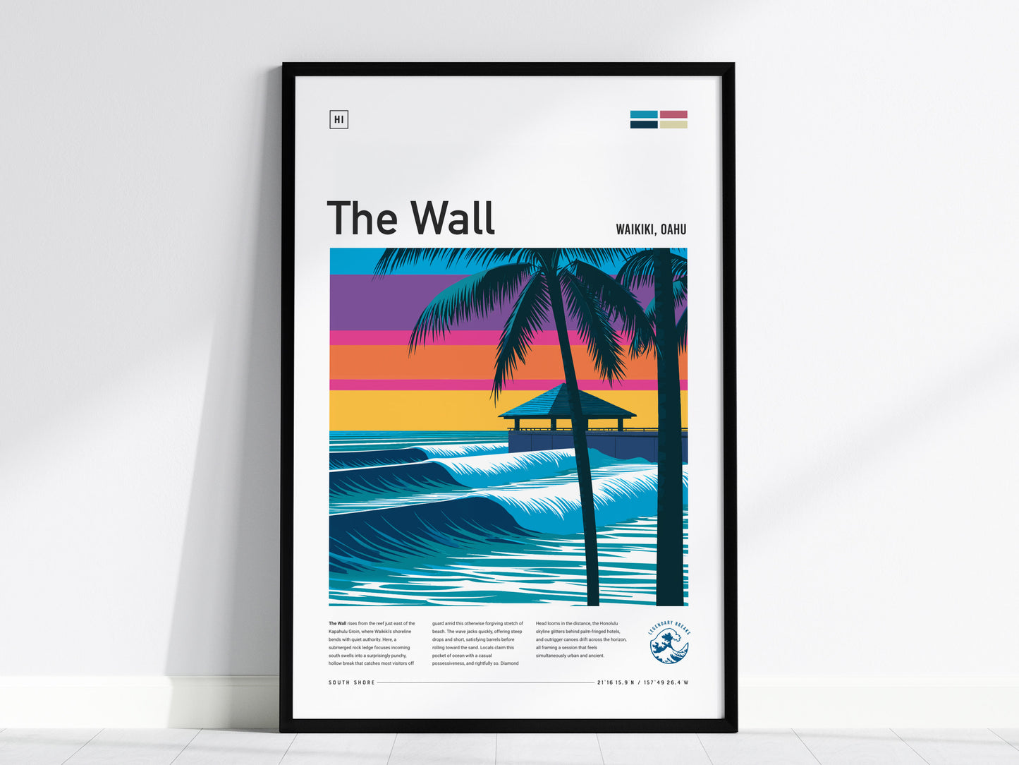 The Wall, Hawaii Poster | Epic Big Wave Surf Break Wall Art — framed wall art, 24x36 in