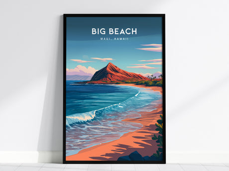 Makena State Park Big Beach, Maui, Hawaii Poster | Tropical Beach Print Wall Art — framed wall art, 24x36 in