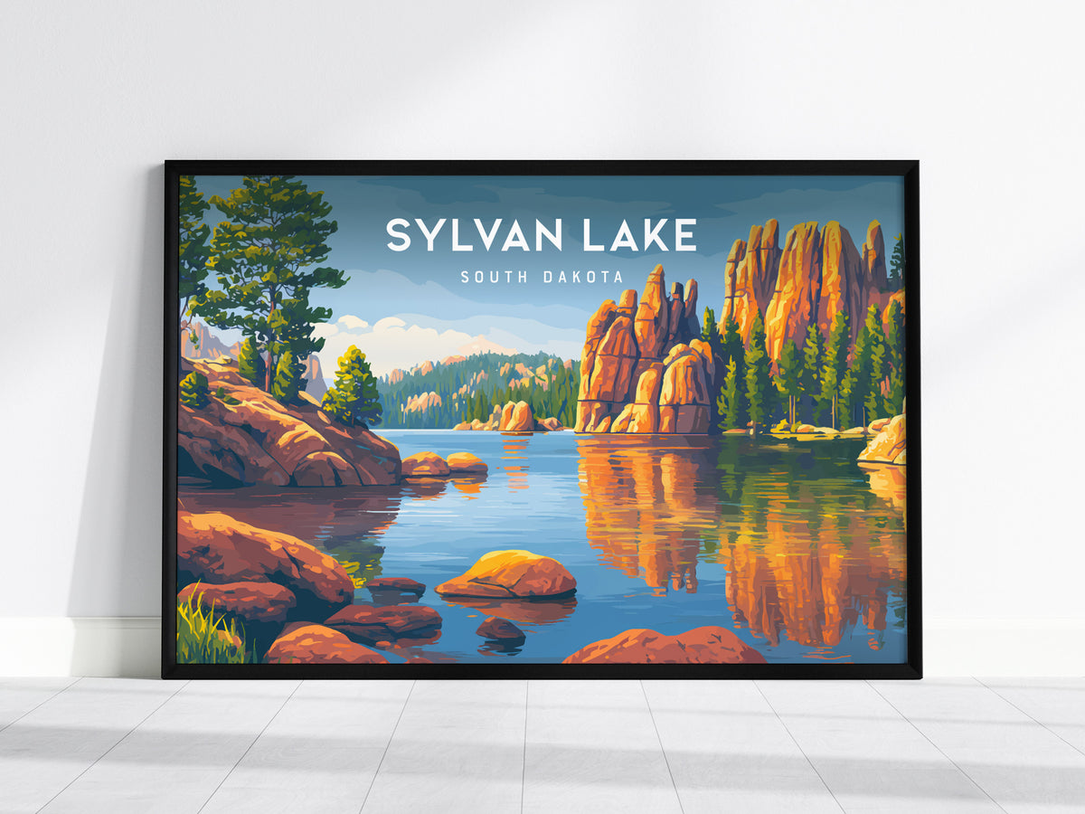 Sylvan Lake Landscape, South Dakota Poster | Custer State Park Vacation Wall Art — framed wall art, 24x36 in