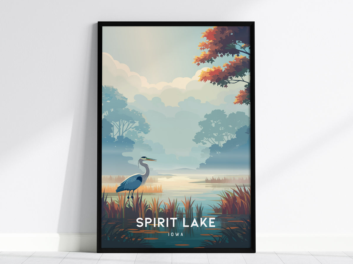 Spirit Lake, Iowa Poster | Lakeside Serenity Destination Print Wall Art — framed wall art, 24x36 in