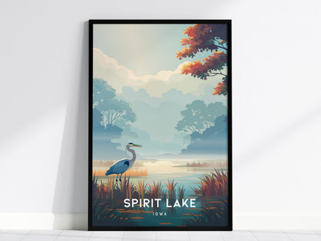 Spirit Lake, Iowa Poster | Lakeside Serenity Destination Print Wall Art — framed wall art, 24x36 in