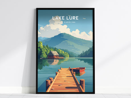 Lake Lure, North Carolina Poster | Mountain Lake Destination Print Wall Art — framed wall art, 24x36 in