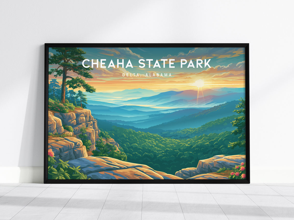 Cheaha State Park Landscape Poster | Delta, Alabama Vacation Wall Art — framed wall art, 24x36 in