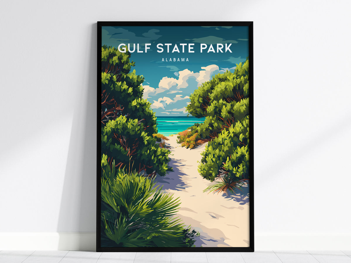 Gulf State Park, Alabama Poster | Beach House Decor Destination Print Wall Art — framed wall art, 24x36 in