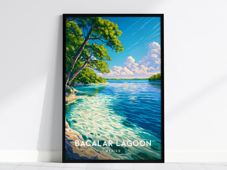 Bacalar Lagoon, Mexico Poster | Seven Colors Lake Tropical Beach Print Wall Art — framed wall art, 24x36 in