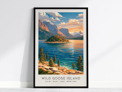 Wild Goose Island Matte Border Poster | Saint Mary Lake, Montana Travel Wall Art — framed wall art, 24x36 in