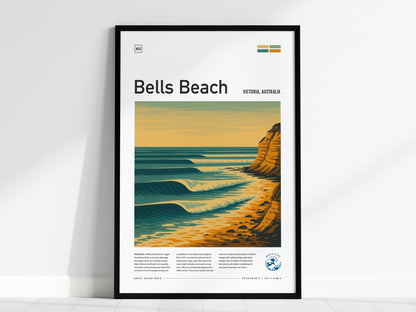 Bells Beach Surf Spot Framed Poster Australia Wave Modern Wall Art Great Ocean Road OZ Surfer Travel Print Minimalist Design Surfing Decor
