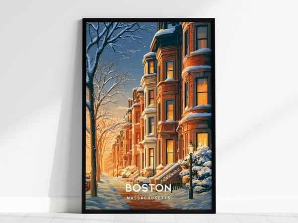 Boston, Massachusetts Poster | Harbor Skyline & Sailboats Wall Art — framed wall art, 24x36 in