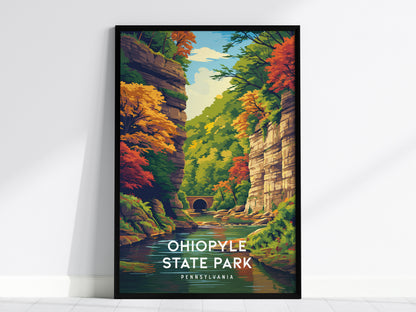 Ohiopyle State Park, Pennsylvania Poster | Waterfall & Wilderness Adventure Wall Art — framed wall art, 24x36 in