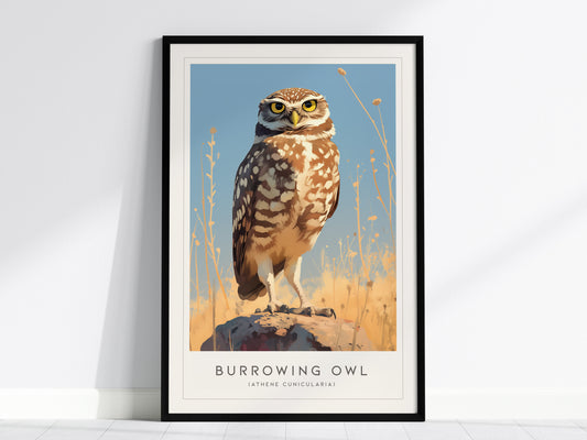 Burrowing Owl Framed Poster | Western Nature Bird Lover Nature Modern Wall Art | Bird Of Prey Audubon Print Farm House Decor