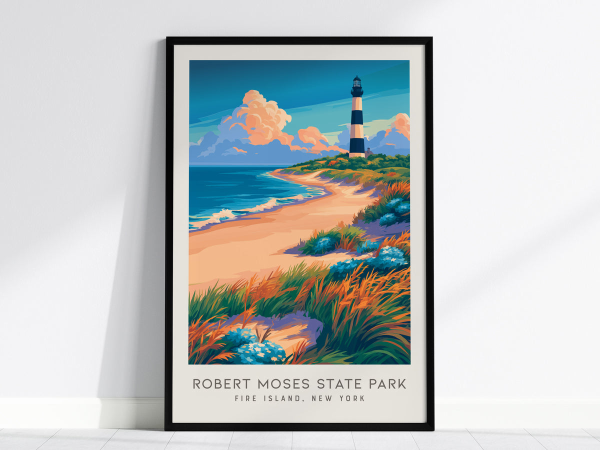 Robert Moses State Park Matte Border Poster | Fire Island, New York Beach House Decor — framed wall art, 24x36 in