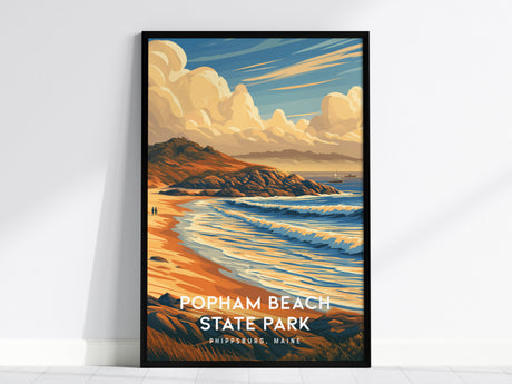 Popham Beach State Park, Phippsburg, Maine Poster | Destination Print Beach House Decor Wall Art — framed wall art, 24x36 in