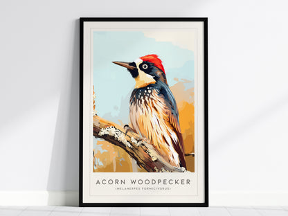 Acorn Woodpecker, Melanerpes formicivorus Poster | Bold Bird Wall Art Nature Print — framed wall art, 24x36 in