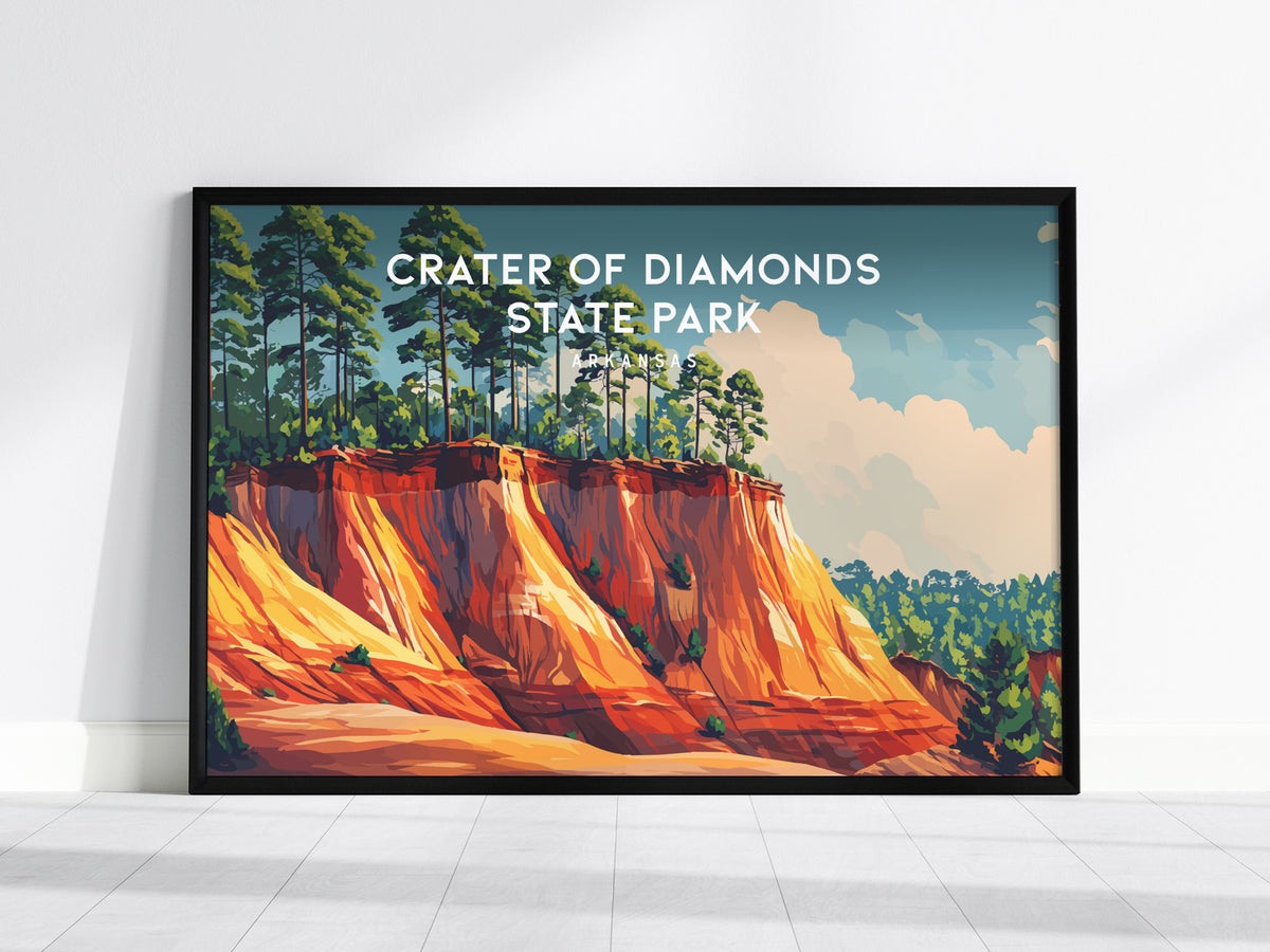 Crater of Diamonds State Park Landscape Poster | Arkansas Gem Hunting Travel Wall Art — framed wall art, 24x36 in