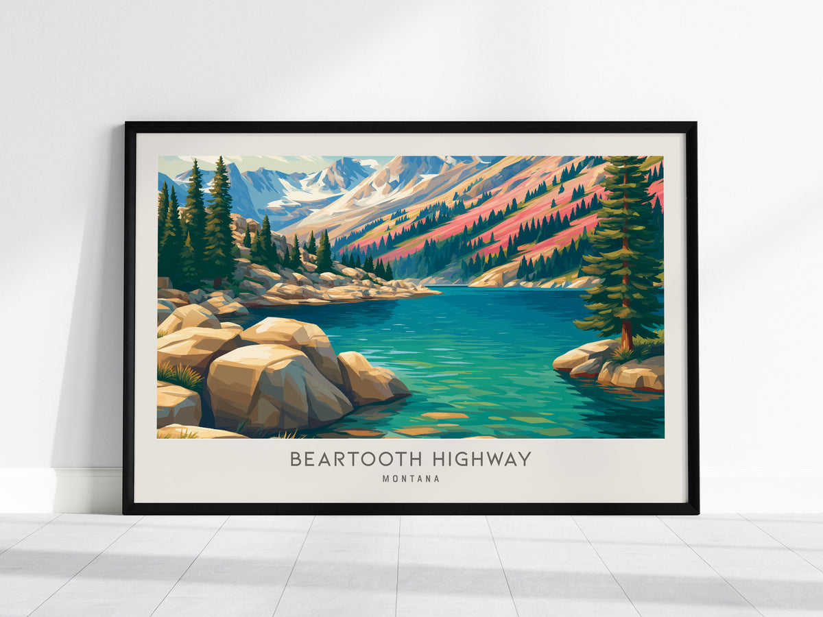 Beartooth Highway Landscape Matte Border Poster | Montana Travel Gift Framed or Unframed — framed wall art, 24x36 in