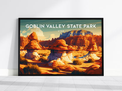 Goblin Valley State Park, Utah Landscape Poster | Vacation Wall Art — framed wall art, 24x36 in