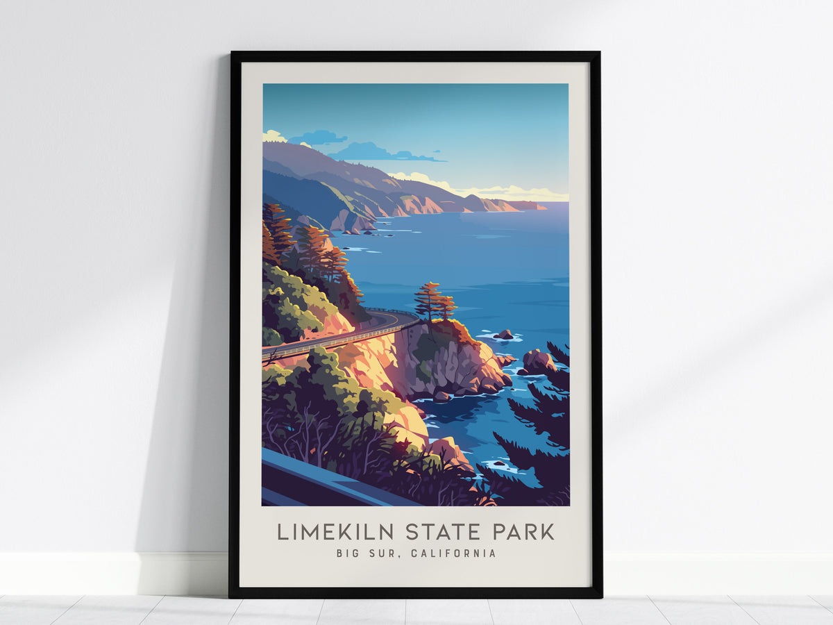 Limekiln State Park Matte Border Poster | Big Sur, California Travel Wall Art — framed wall art, 24x36 in