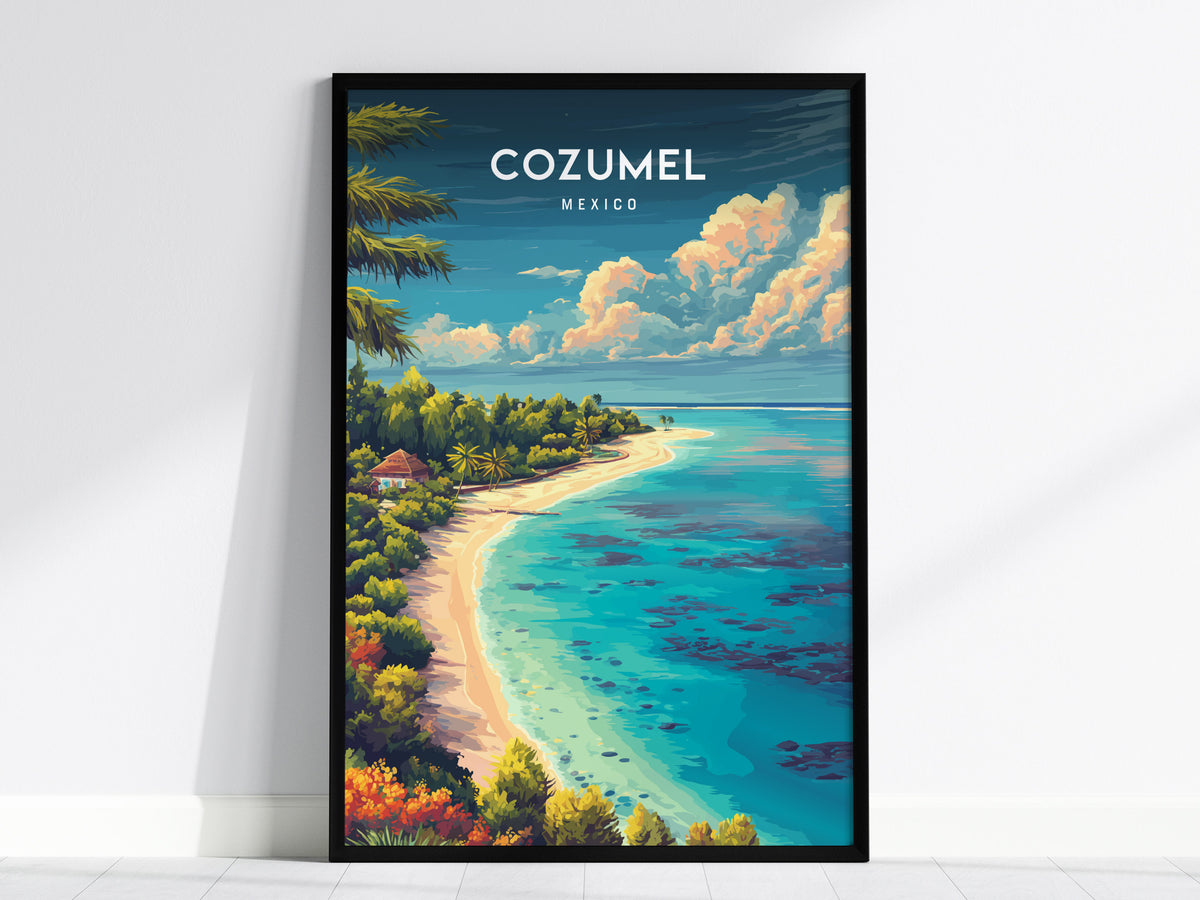 Cozumel, Mexico Poster | Caribbean Island Travel Gift Wall Art — framed wall art, 24x36 in