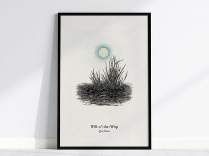 Will-o'-the-Wisp Poster | Ignis Fatuus Pen and Ink Print | Vintage Scientific Illustration Wall Art — framed wall art, 24x36