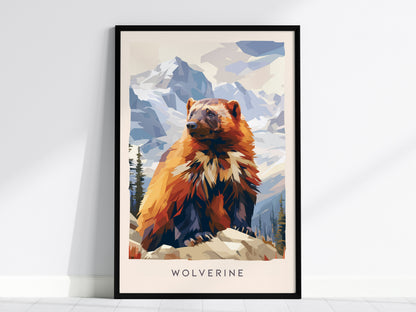 Wolverine, Gulo gulo Poster | Fierce Mountain Wildlife Wall Art — framed wall art, 24x36 in