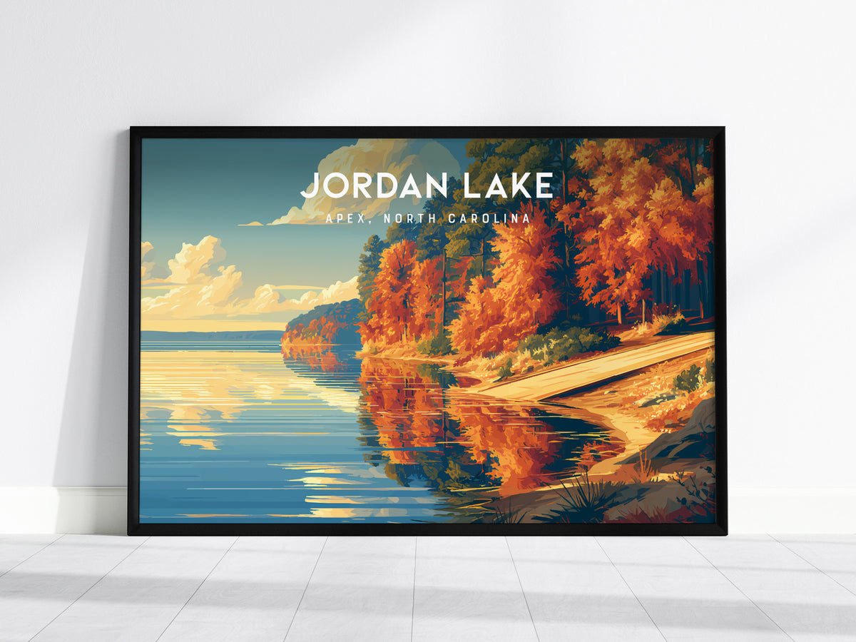 Jordan Lake Landscape Poster | Apex, North Carolina Framed or Unframed Beach House Decor — framed wall art, 24x36 in