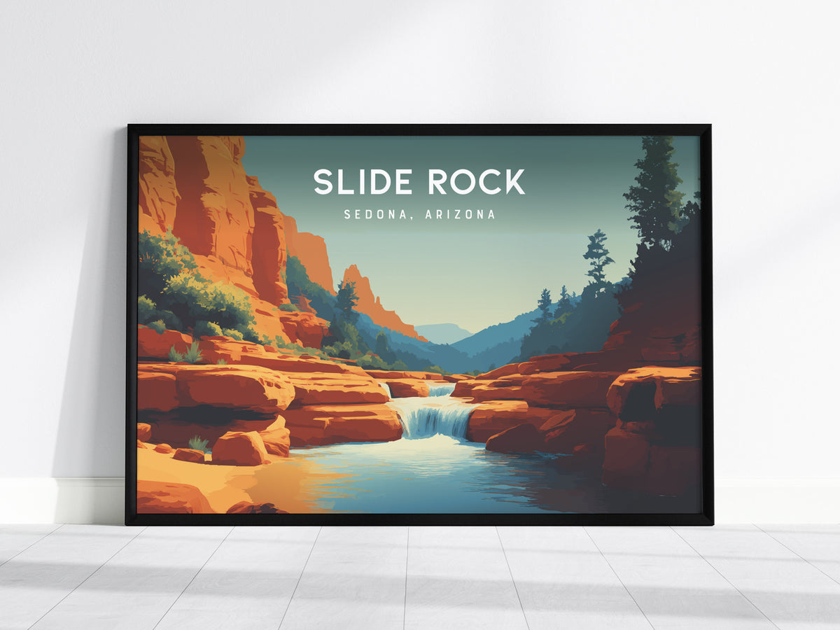 Slide Rock Landscape Poster | Sedona, Arizona Red Canyon Framed or Unframed Wall Art — framed wall art, 24x36 in