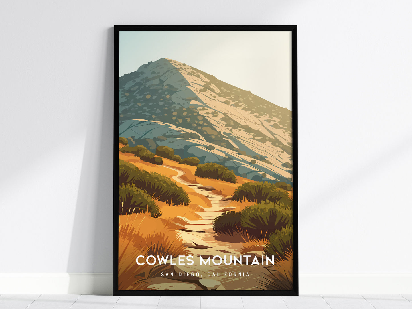 Cowles Mountain, San Diego Poster | Golden Summit Trail Panorama Wall Art — framed wall art, 24x36 in