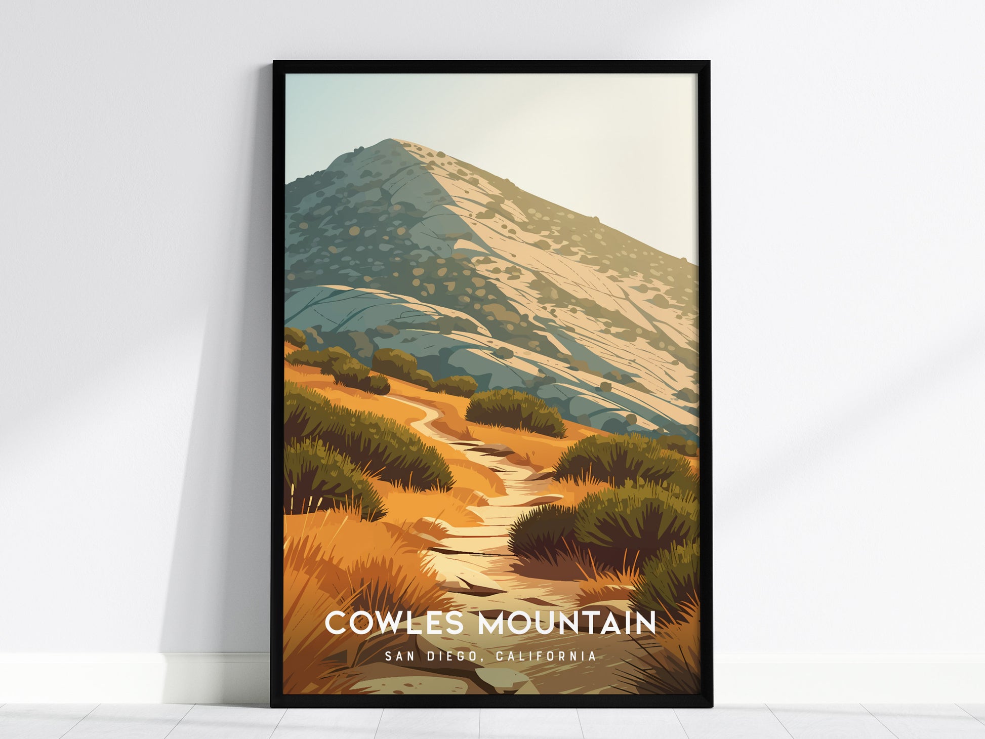 Cowles Mountain, San Diego Poster | Golden Summit Trail Panorama Wall Art — framed wall art, 24x36 in