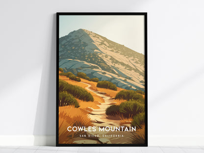 Cowles Mountain, San Diego Poster | Golden Summit Trail Panorama Wall Art — framed wall art, 24x36 in