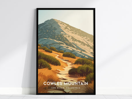 Cowles Mountain, San Diego Poster | Golden Summit Trail Panorama Wall Art — framed wall art, 24x36 in