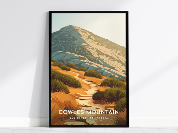 Cowles Mountain, San Diego Poster | Golden Summit Trail Panorama Wall Art — framed wall art, 24x36 in