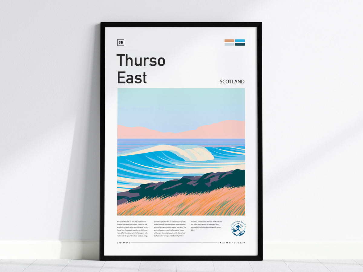 Thurso East, Scotland Poster | Highland Surf Destination Print Wall Art — framed wall art, 24x36 in