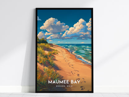 Maumee Bay, Oregon, Ohio Poster | Lakeside Marshland Sunset Wall Art — framed wall art, 24x36 in