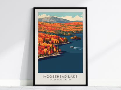 Moosehead Lake Matte Border Poster | Greenville, Maine Destination Print Travel Wall Art — framed wall art, 24x36 in