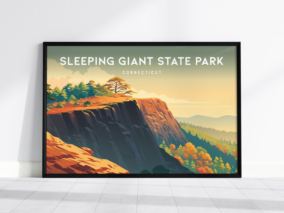 Sleeping Giant State Park Landscape Poster | Connecticut Hiking Vacation Wall Art — framed wall art, 24x36 in
