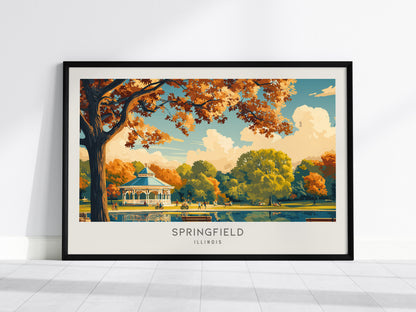 Springfield Landscape Matte Border Poster | Illinois Destination Print & Vacation Wall Art — framed wall art, 24x36 in