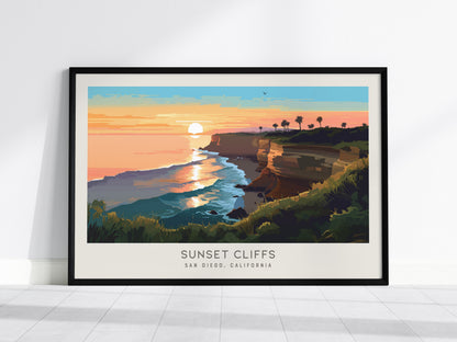 Sunset Cliffs Landscape Matte Border Poster | San Diego, California Travel Wall Art — framed wall art, 24x36 in