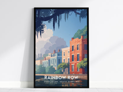 Rainbow Row, Charleston Poster | Colorful Historic Homes Coastal Wall Art — framed wall art, 24x36 in