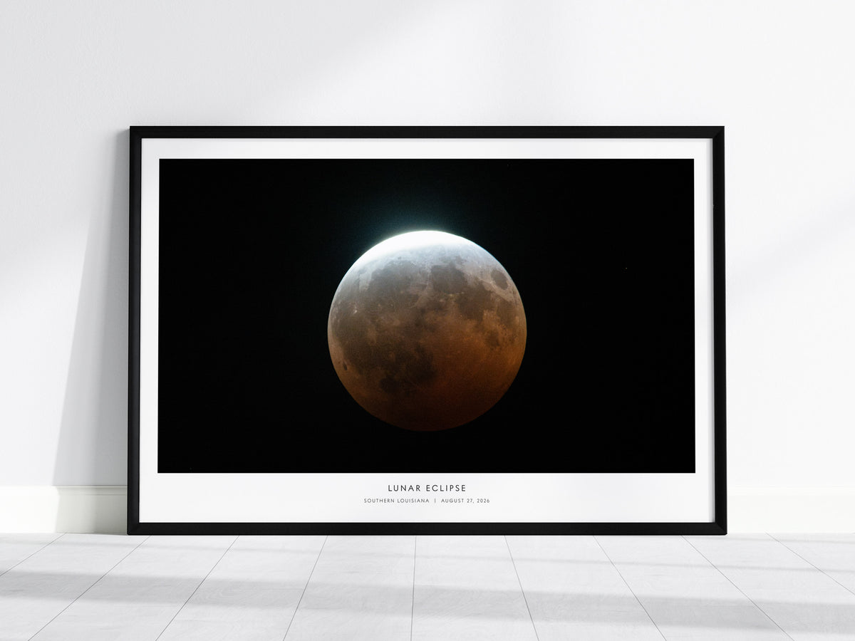 Lunar Eclipse Landscape Poster | NASA Astronomy Print Southern Louisiana Wall Art — framed wall art, 24x36 in