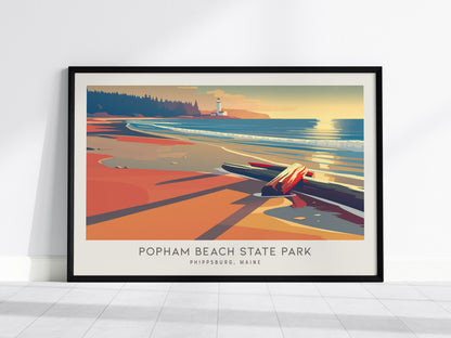 Popham Beach State Park Landscape Matte Border Poster | Phippsburg, Maine Travel Wall Art — framed wall art, 24x36 in
