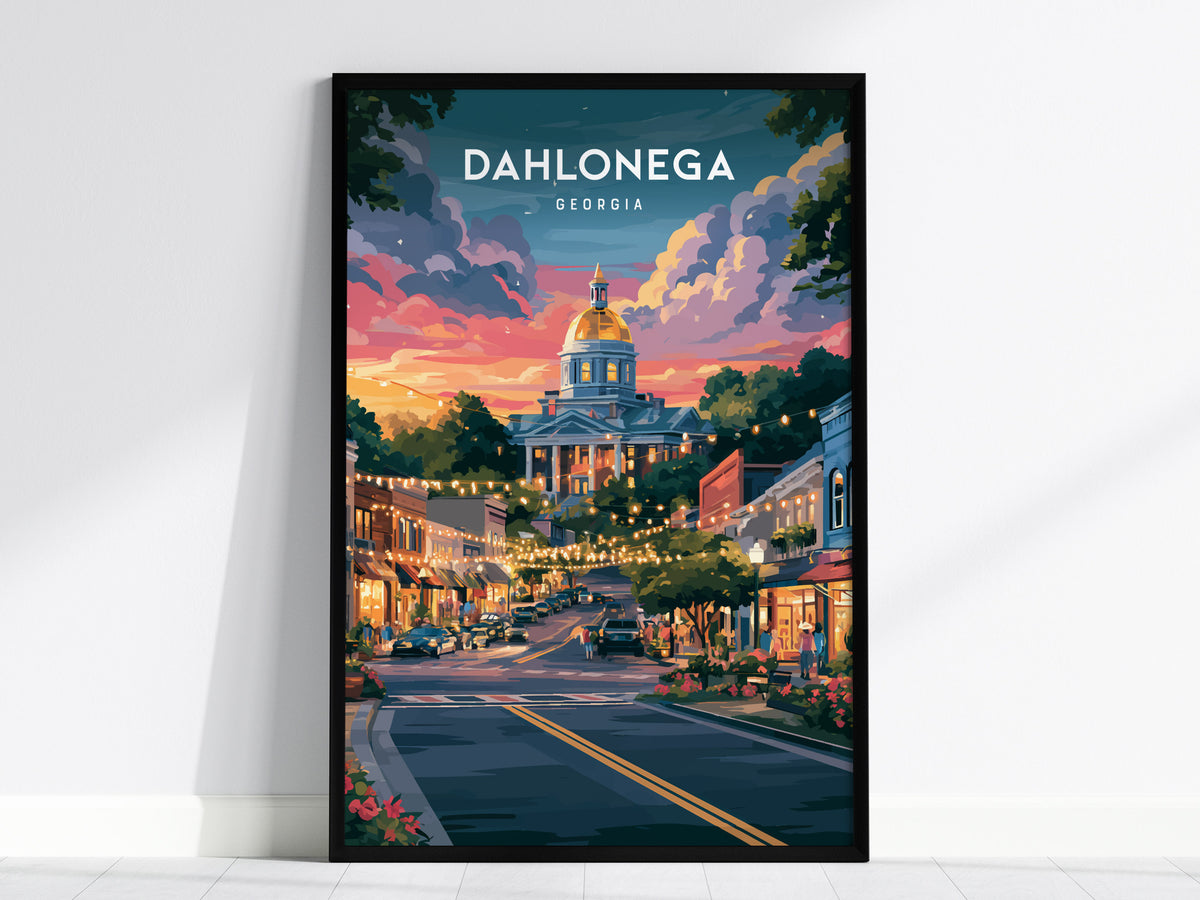 Dahlonega, Georgia Poster | Gold Rush Mountain Town Wall Art — framed wall art, 24x36 in